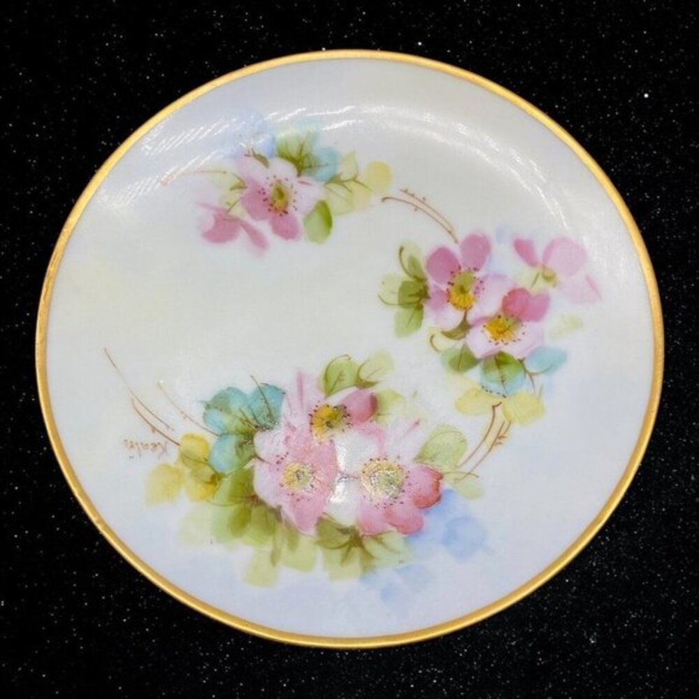 Antique Thomas Bavaria Hand Painted Pink‎ Floral Plate 6”